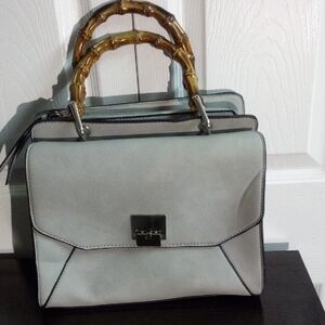 Chic Gray Satchel with Bamboo Handles